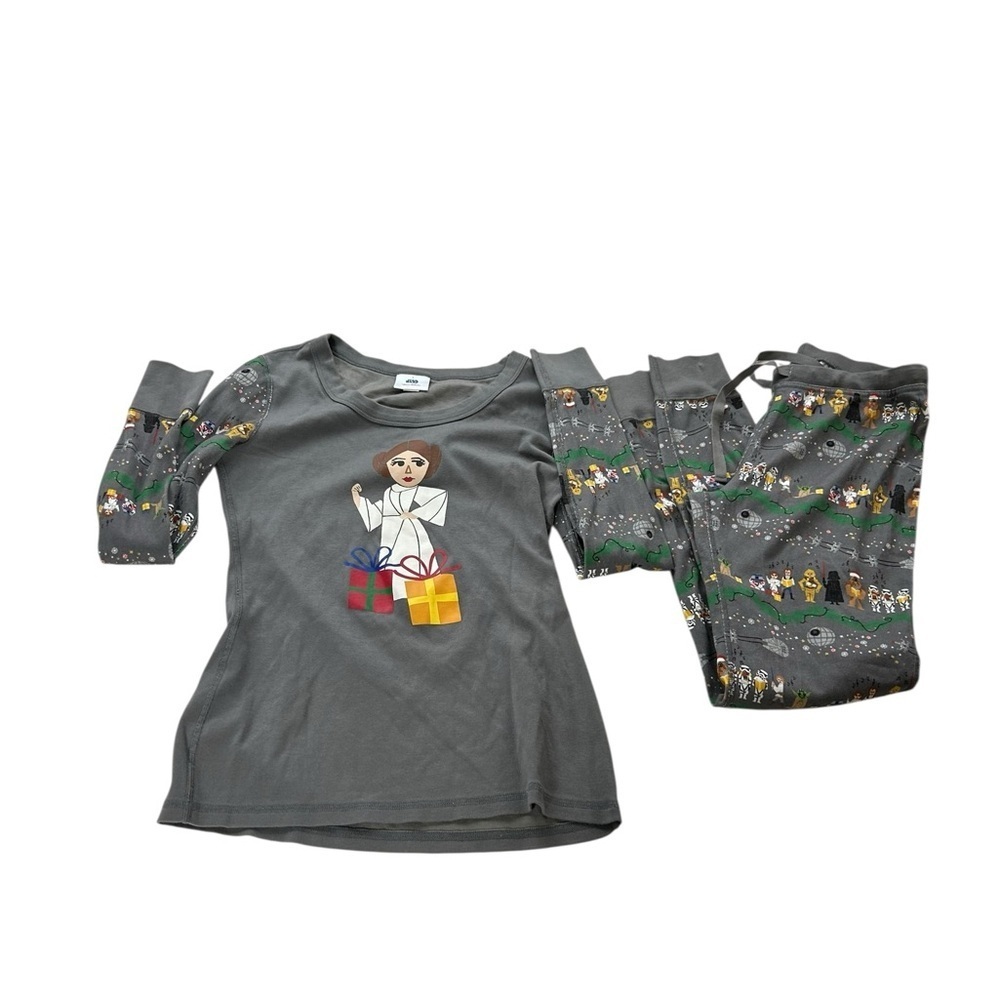 Hanna Andersson Star Wars Leia Christmas PJ Set Adult Grey Top Bottom Pajamas S - Picture 16 of 16